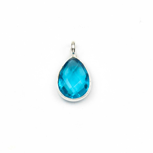London Blue Quartz approximately 8x14mm Faceted Tiny Teardrop Drop with a Sterling Silver Bezel - 1 piece