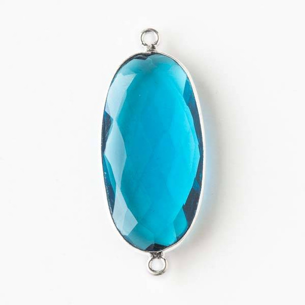 London Blue Quartz 16x38mm Large Oval Link with a Silver Plated Brass Bezel