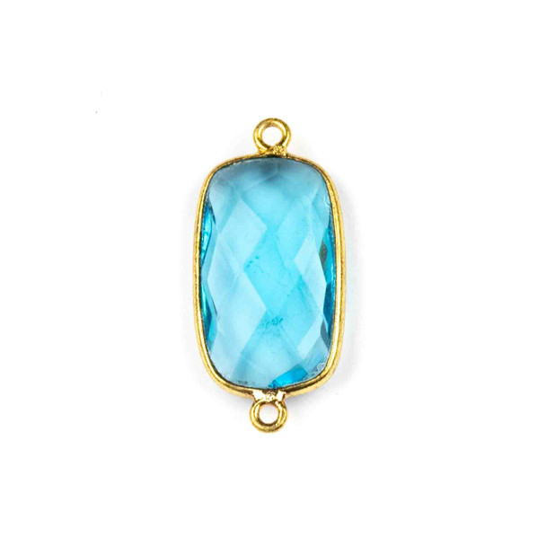 London Blue Quartz 12x26mm Rounded Rectangle Link with a Gold Plated Brass Bezel