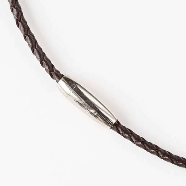 3mm Dark Brown Braided Leather 20 inch Necklace with a Stainless Steel Magnetic Clasp