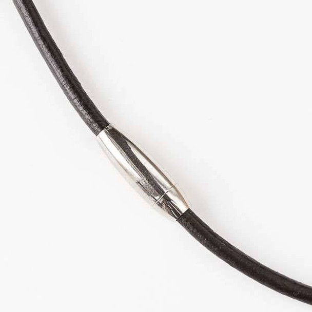 3mm Black Round Leather Necklace with a Stainless Steel Magnetic Clasp - 16 inch