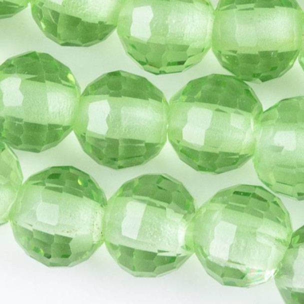 Large Hole Faceted Crystal 10mm Chrysolite Green Rounds with approximately a 2.5mm Drilled Hole - approx. 8 inch strand