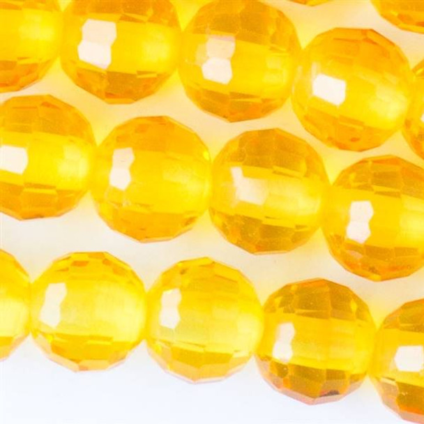 Large Hole Faceted Crystal 10mm Sunshine Yellow Round Beads with approximately a 2.5mm Drilled Hole - approx. 8 inch strand
