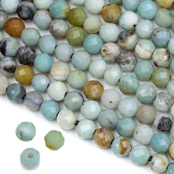 Cherry Tree Beads Faceted Large Hole Multicolor Amazonite 8mm Round Beads with a 2.5mm Drilled Hole - approx. 8 inch strand 