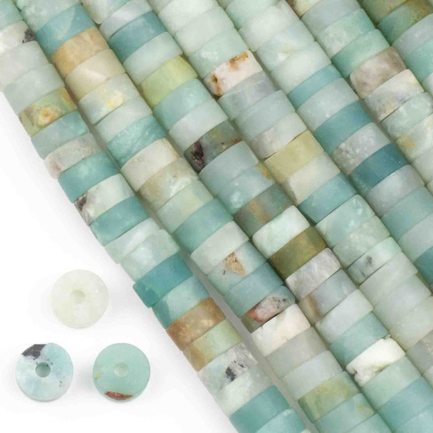 Matte Large Hole Amazonite 3-5x10mm Heishi with a 2.5mm Drilled Hole - approx. 8 inch strand