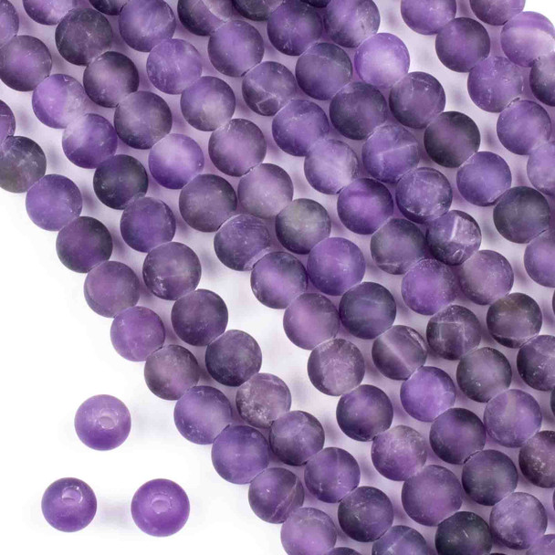 Matte Large Hole Amethyst 8mm Round Beads with a 2.5mm Drilled Hole - approx. 8 inch strand