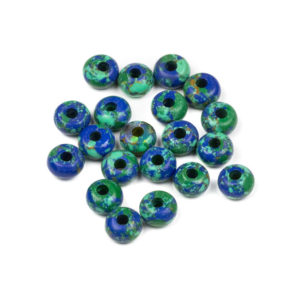 Large Hole Synthetic Azurite 6x8mm Rondelle Beads with 2.5mm Drilled Hole - 20 per bag