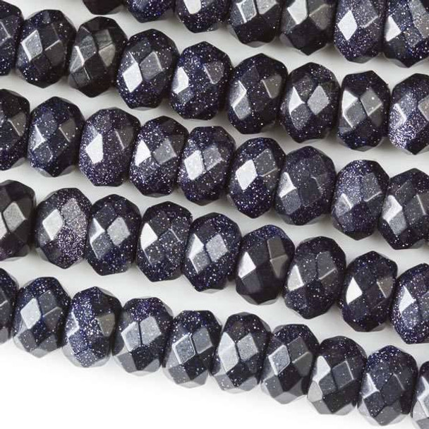 Faceted Large Hole Blue Goldstone 5x8mm Rondelle with a 2.5mm Drilled Hole - approx. 8 inch strand