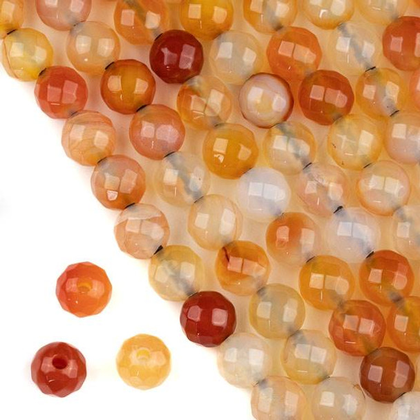 Faceted Large Hole Multicolor Carnelian 10mm Round with a 2.5mm Drilled Hole - approx. 8 inch strand
