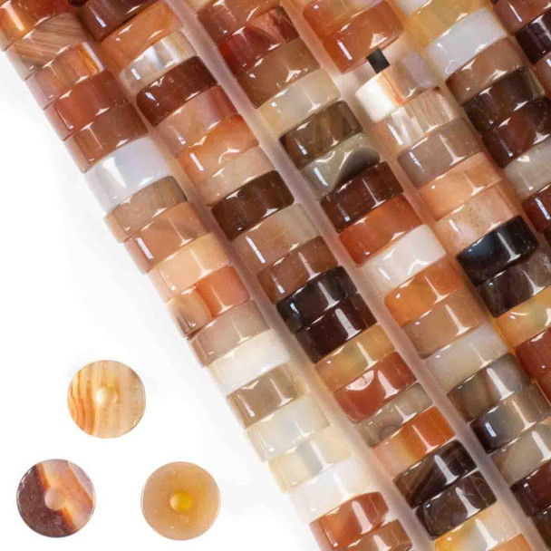 Cherry Tree Beads Large Hole Multicolor Carnelian 5x10mm Heishi with a 2.5mm Drilled Hole - approx. 8 inch strand 