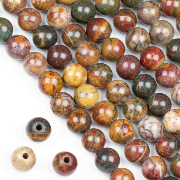 Cherry Tree Beads Large Hole Red Cherry Creek Jasper 10mm Round Beads with a 2.5mm Drilled Hole - approx. 8 inch strand 