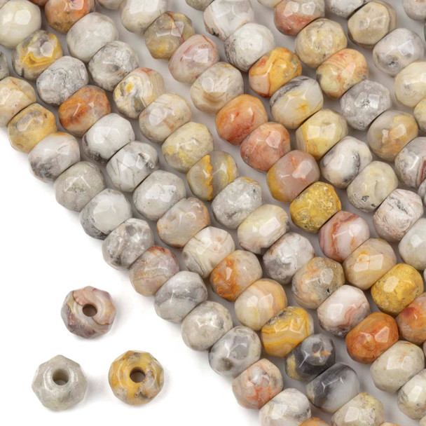Faceted Large Hole Crazy Lace Agate 6x10mm Rondelle Beads with a 2.5mm Drilled Hole - approx. 8 inch strand