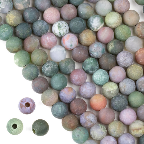 Matte Large Hole Fancy Jasper 8mm Round Beads with a 2.5mm Drilled Hole - approx. 8 inch strand