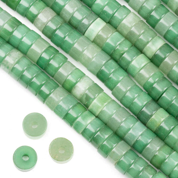 Large Hole Green Aventurine 5x10mm Heishi Beads with 2.5mm Drilled Hole - approx. 8 inch strand