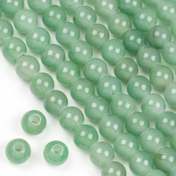 Large Hole Green Aventurine 12mm Round Beads with 4mm Drilled Hole - approx. 8 inch strand
