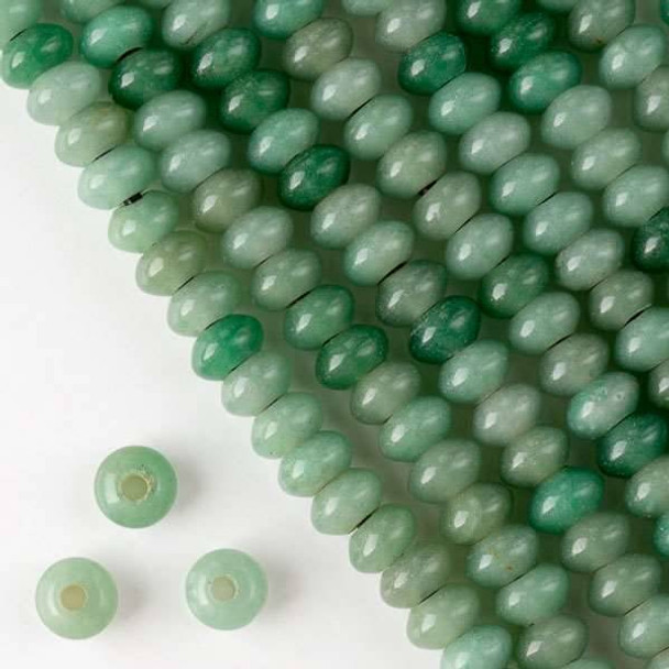 Large Hole Green Aventurine 5x8mm Rondelle Beads with 2.5mm Drilled Hole - approx. 8 inch strand