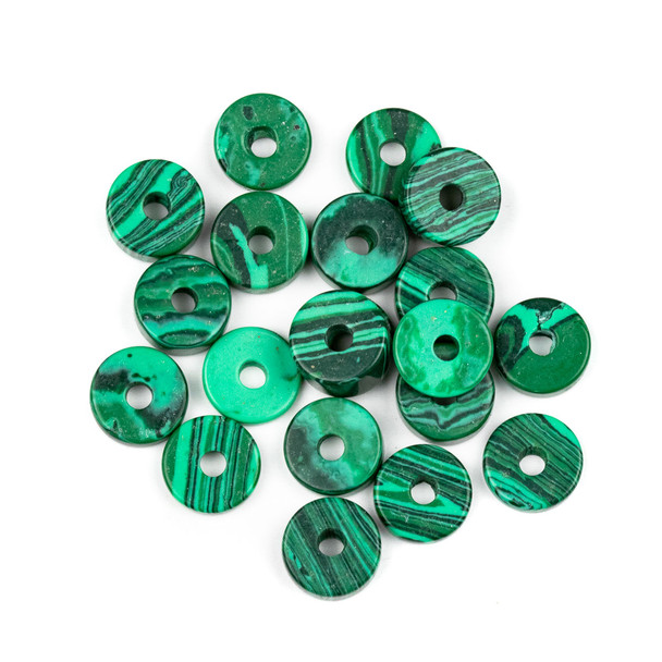 Large Hole Synthetic Malachite 3-5x10mm Heishi Beads with 2.5mm Drilled Hole - 20 per bag