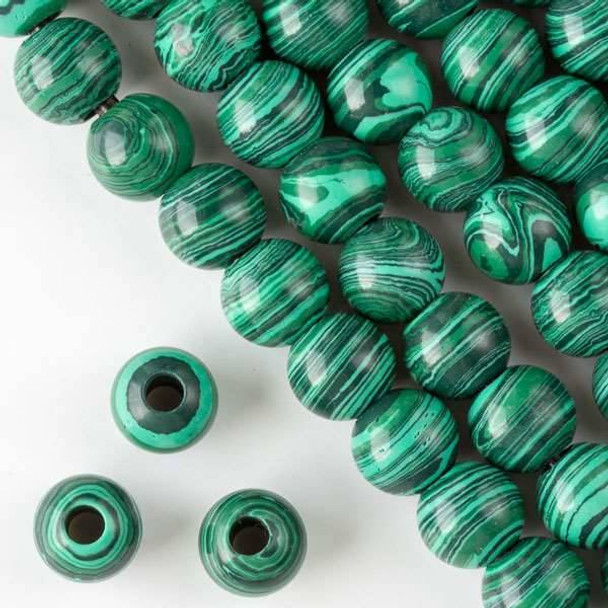 Large Hole Synthetic Malachite 12mm Round with 4mm Drilled Hole - approx. 8 inch strand