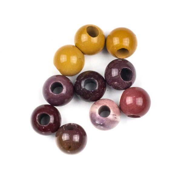 Large Hole Mookaite 12mm Round Beads with 4mm Drilled Hole - 10 per bag