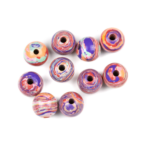Large Hole Synthetic Rainbow 12mm Round Beads with 2.5mm Drilled Hole - 10 per bag