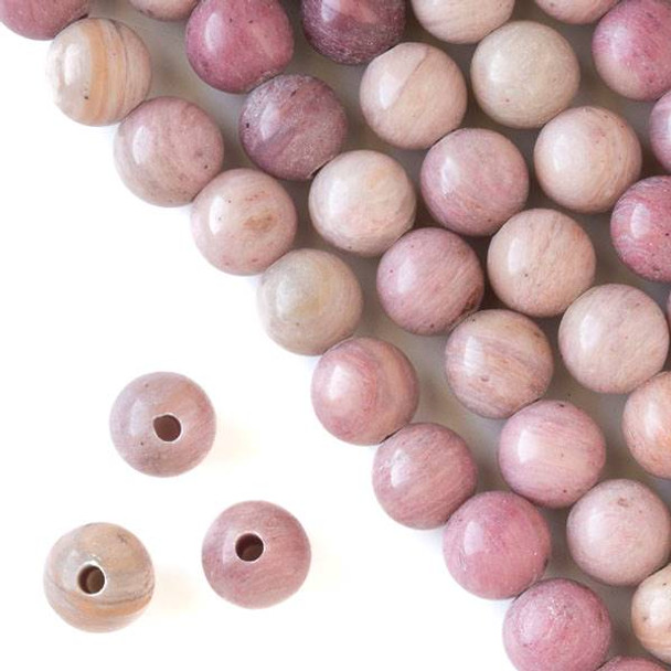 Large Hole Rhodonite 10mm Round Beads with a 2.5mm Drilled Hole - approx. 8 inch strand