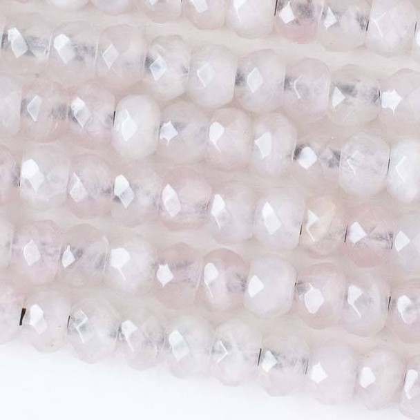 Faceted Large Hole Rose Quartz 5x8mm Rondelle with a 2.5mm Drilled Hole - approx. 8 inch strand