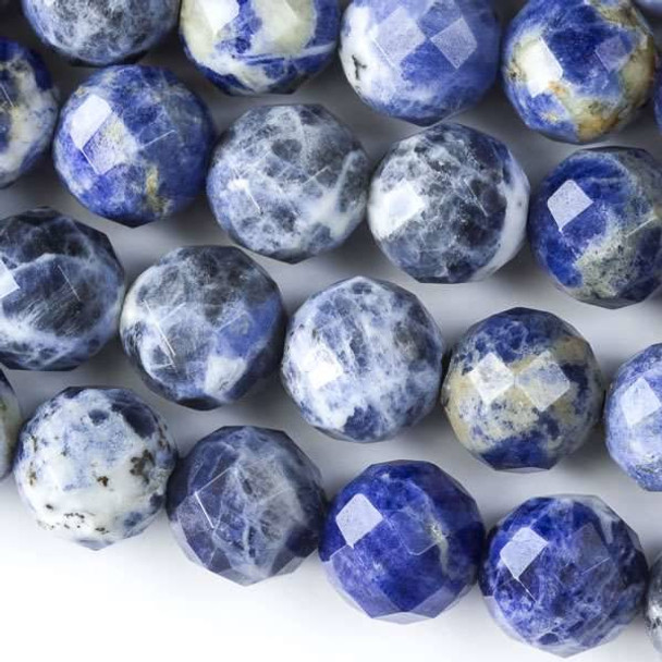 Faceted Large Hole Sodalite 12mm Round with a 2.5mm Drilled Hole - approx. 8 inch strand