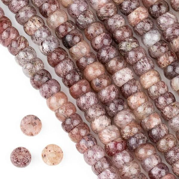 Cherry Tree Beads Large Hole Strawberry Quartz 5x8mm Tire Beads with 2.5mm Drilled Hole - approx. 8 inch strand 