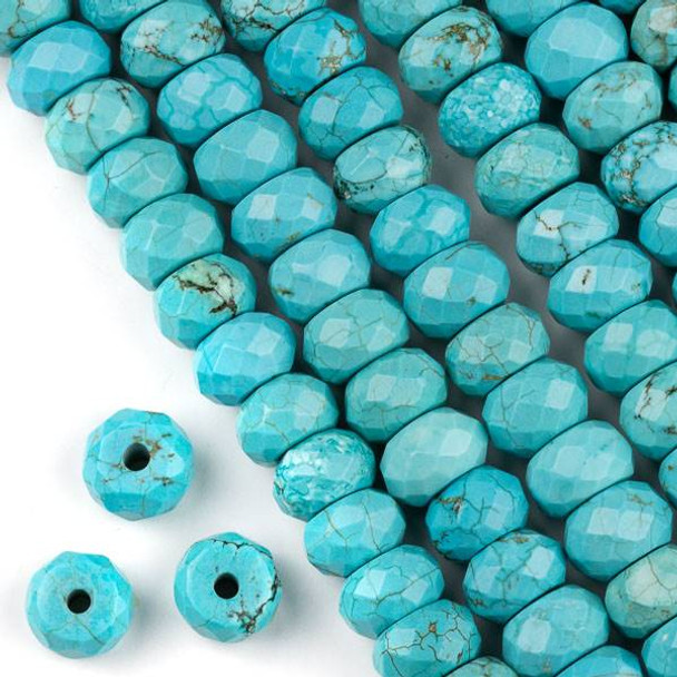 Faceted Large Hole Turquoise Howlite 8x12mm Rondelle with a 2.5mm Drilled Hole - approx. 8 inch strand