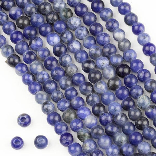 Large Hole Sodalite 6mm Round Beads with 2.5mm Drilled Hole - approx. 8 inch strand