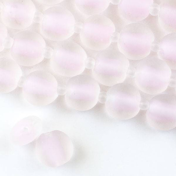 Large Hole Handmade Lampwork Glass 14mm Matte Coin Beads with a Light Pink Core and a 2mm Hole - approx. 8 inch strand