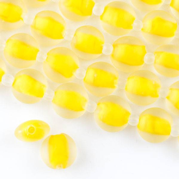 Large Hole Handmade Lampwork Glass 14mm Matte Coin Beads with a Yellow Core and a 2mm Hole - approx. 8 inch strand