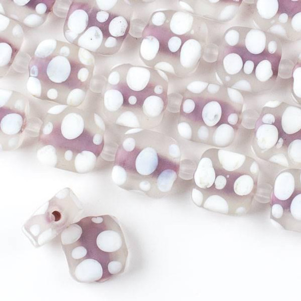 Cherry Tree Beads Large Hole Handmade Lampwork Glass 14mm Matte Square Beads with a Purple Core, a 2mm Hole, and White Bubbles  - approx. 8 inch strand 