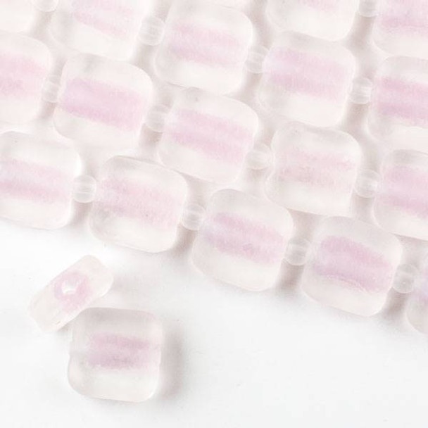 Large Hole Handmade Lampwork Glass 14mm Matte Square Beads with a Light Pink Core and a 2mm Hole - approx. 8 inch strand