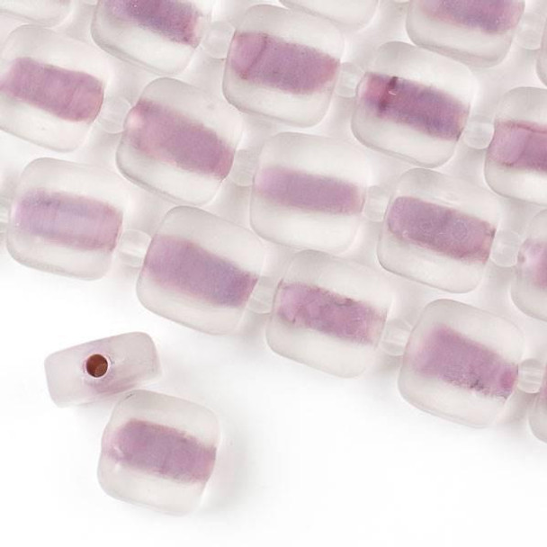 Cherry Tree Beads Large Hole Handmade Lampwork Glass 14mm Matte Square Beads with a Purple Core and a 2mm Hole - approx. 8 inch strand 