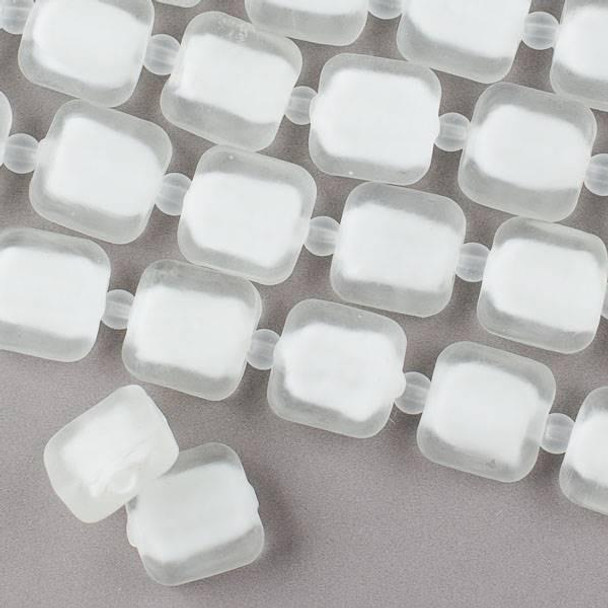 Cherry Tree Beads Large Hole Handmade Lampwork Glass 14mm Matte Square Beads with a White Core and a 2mm Hole - approx. 8 inch strand 