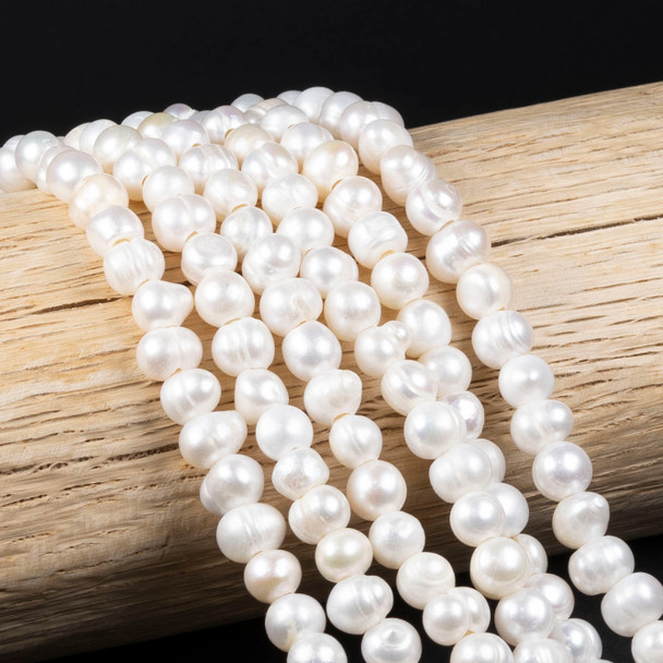 Cherry Tree Beads Large Hole Freshwater Pearl 9-10mm White Potato/Round Pearl with a 2.5mm Large Hole - approx. 8 inch strand