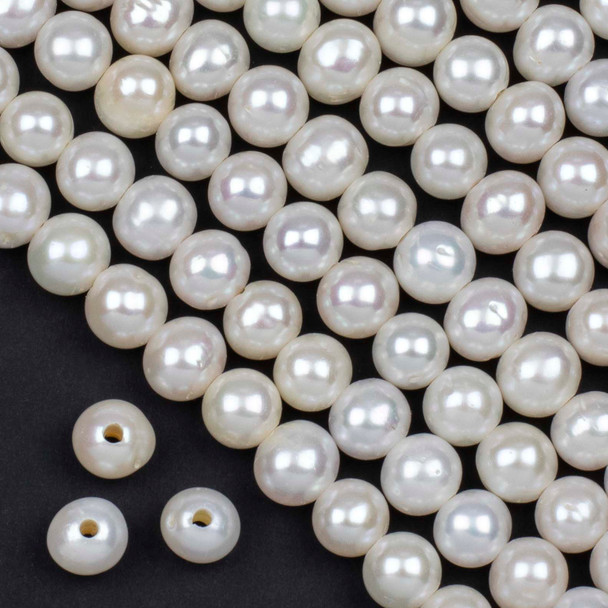 Large Hole Fresh Water Pearl 10-11mm White Potato Pearl with a 2mm Large Hole - approx. 8 inch strand