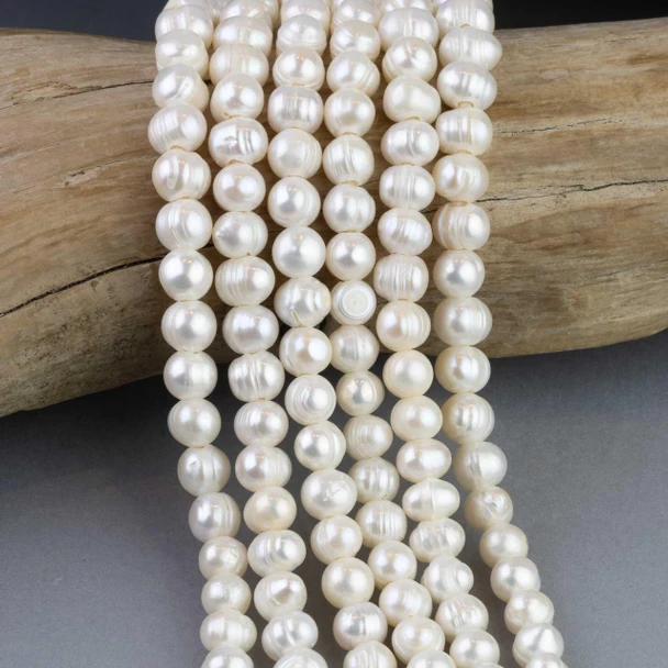 Cherry Tree Beads Large Hole Freshwater 7-8mm White Potato Pearl with a 2mm Large Hole - approx. 8 inch strand 