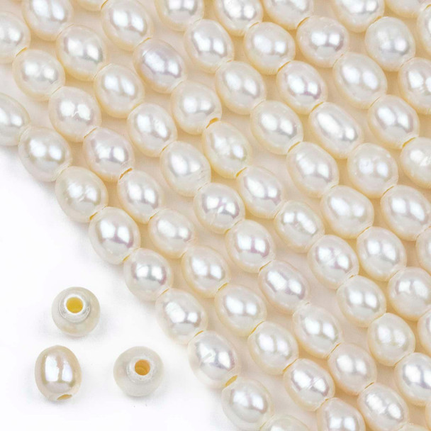 Cherry Tree Beads Large Hole Fresh Water 8-9mm White Rice Beads with a 2.25mm Large Hole - approx. 8 inch strand 