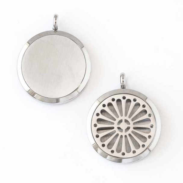 Silver Stainless Steel 30x36mm Locket/Oil Diffuser Pendant with a Daisy Flower - 1 per bag, #011