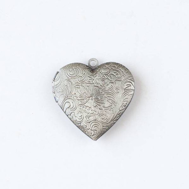 Vintage Silver 29mm Heart Locket with Floral Etchings on both sides - 1 per bag