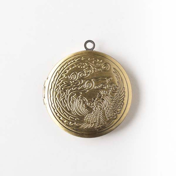 Vintage Bronze 32mm Locket with Dragon Etching - 1 per bag