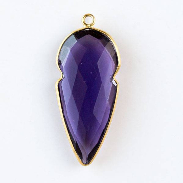 Lilac Purple Quartz 17x37mm Arrowhead Drop with a Gold Plated Brass Bezel