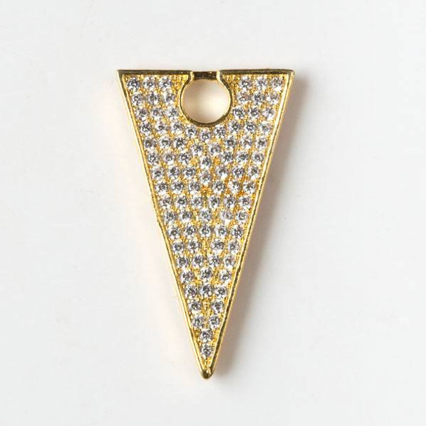 Gold Plated Brass Pave 16x28mm Triangle Drop with Cubic Zirconias