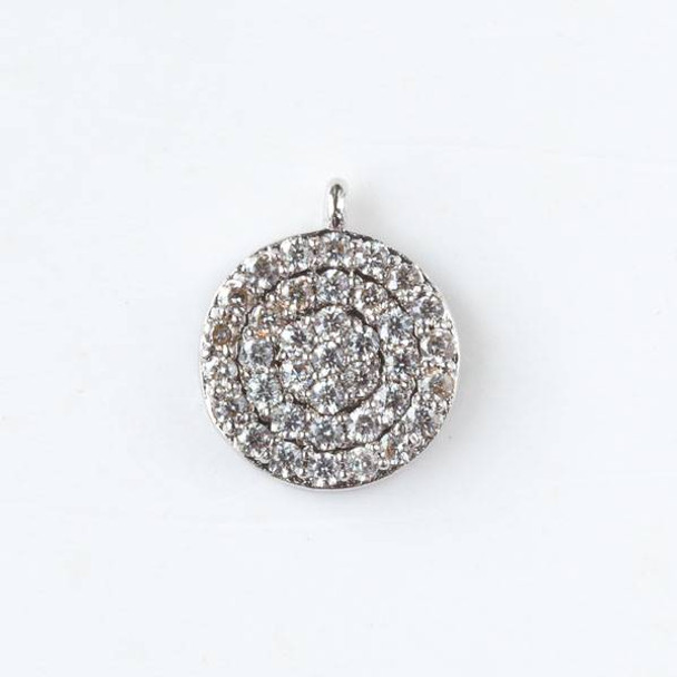 Silver Plated Brass Tiny Pave 10x12mm Coin Drop with Cubic Zirconias