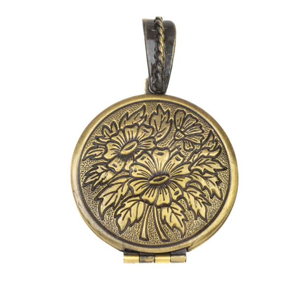 Vintage Bronze 27mm Locket with a Flower Pattern - 1 per bag