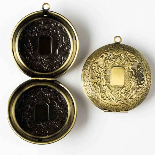 Vintage Bronze 50x55mm Coin Locket with Flowers and Vines on both sides - 1 per bag