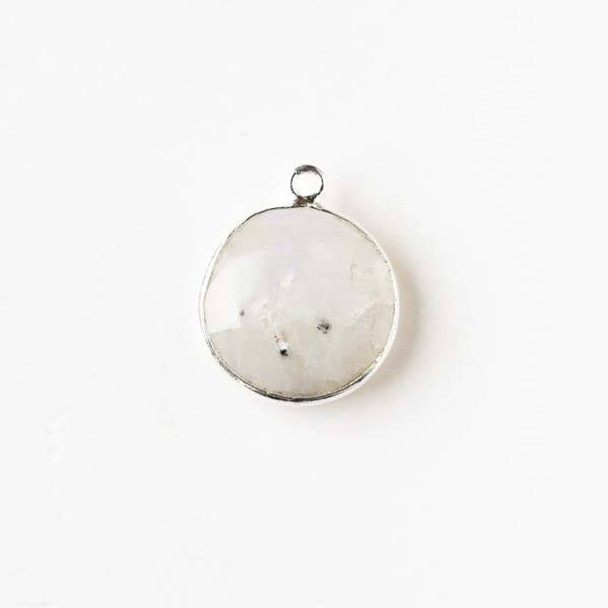 Moonstone 13x16mm Coin Drop with a Silver Plated Brass Bezel