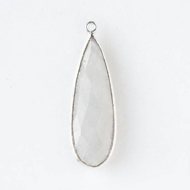 Moonstone approximately 11x34mm Long Teardrop Drop with a Silver Plated Brass Bezel - 1 per bag